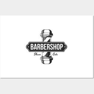 Barber shop sign with barber pole Posters and Art